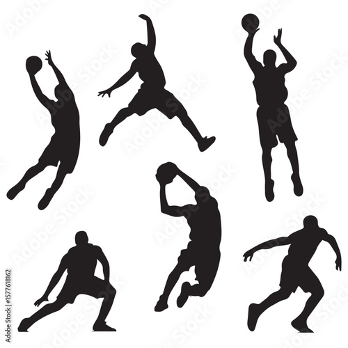 Silhouettes of black vector Basketball Players VARIOUS POSES
