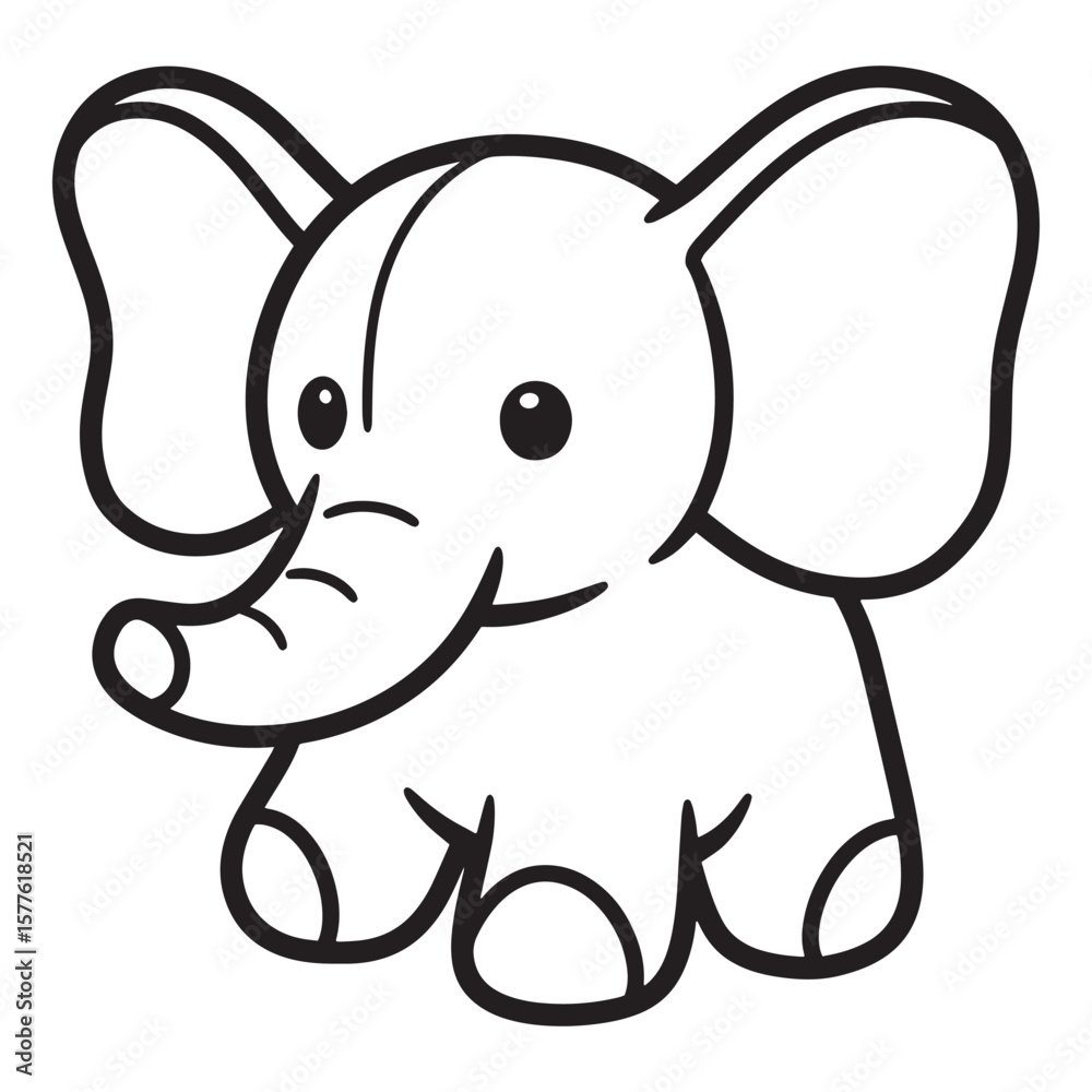 Fototapeta premium Adorable cartoon elephant vector sitting down outline for preschool learning materials.