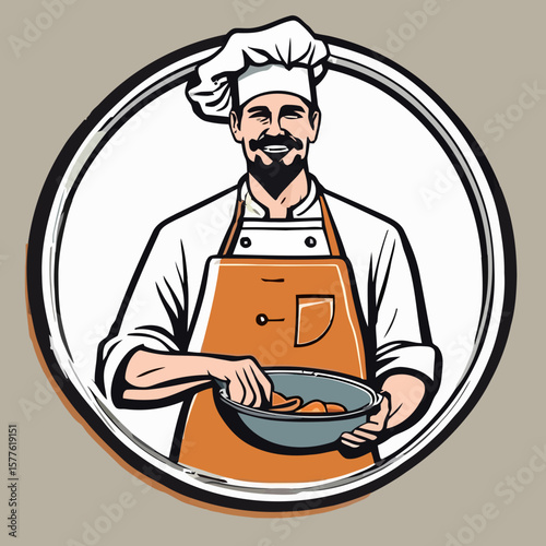 Happy Chef Preparing Delicious Food in the Kitchen A Culinary Illustration