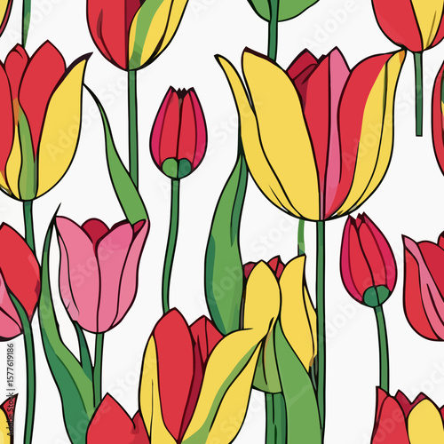 Vibrant Tulip Garden Seamless Pattern Fresh Floral Design for Textiles and Spring Projects