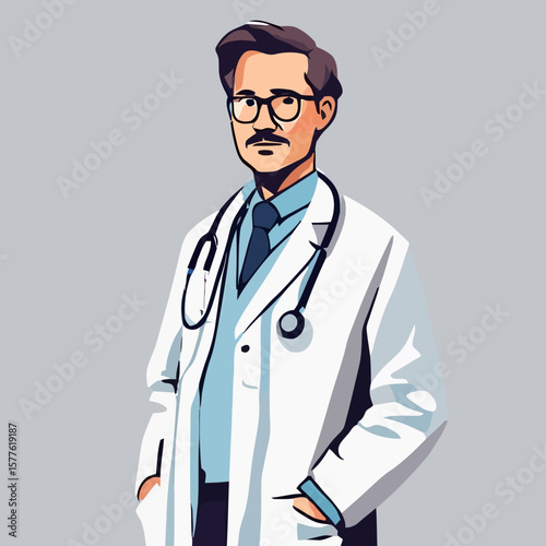 Dedicated Doctor with Stethoscope Vector Illustration in Professional Attire for Healthcare Concepts