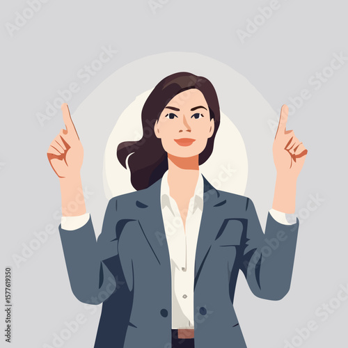 Professional Woman Pointing Up Empowering Leadership & Direction for Success in Career Goals