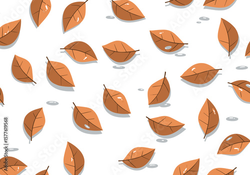 Pattern of brown autumn leaves on white background  