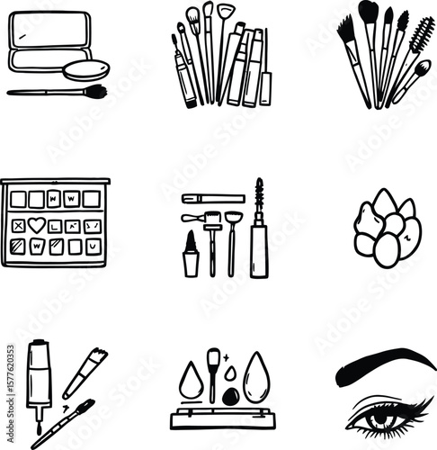 Makeup beauty products collection illustration for cosmetic salon or beauty shop promotion and advertising