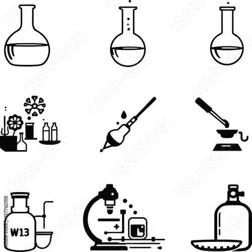 Science lab equipment vector illustration chemistry biology research medical experiments icons set