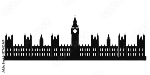 Black Silhouette of London Skyline with Big Ben
