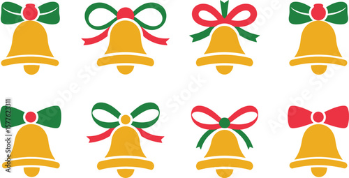 Decorative Christmas Bells Set with Ribbons and Bows Collection