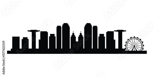 Singapore Skyline Silhouette with Ferris Wheel