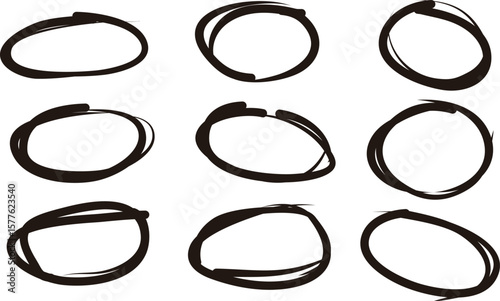 Set of hand-drawn oval scribble highlights. Perfect for emphasizing text in thumbnails, presentations, or social media graphics.