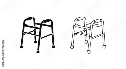 Illustration showing two walkers, one in solid black and one in outline format only