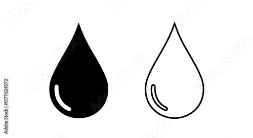 Illustration of two teardrop shapes, one filled in black and one outlined in black color