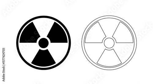 Two radiation symbols one filled with black and one outlined on a white background