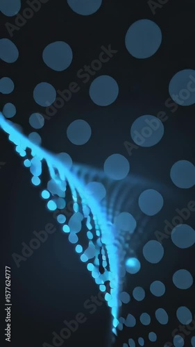 animation. Abstract digital illustration featuring blue circular patterns flowing in a dynamic wave-like formation against a dark background, creating a sense of movement and depth in design