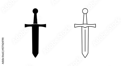 Illustration showing two swords one in solid black and one in outline on white background