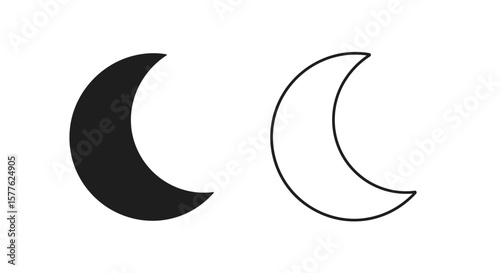 Illustration of two crescent moon shapes one filled in black and one outlined in black color