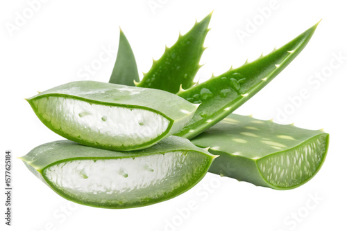 Fresh aloe vera plant with sliced leaf PNG Image
