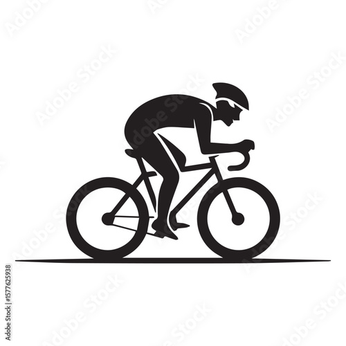 Stylized silhouette of a cyclist in full racing gear riding a bicycle with a low aerodynamic pose