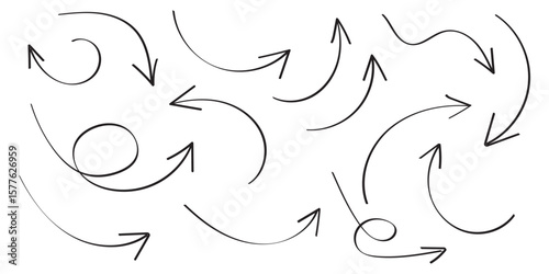 scribble illustration doodle arrow shape set. Hand drawn style with brush stroke.