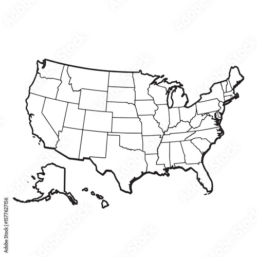 Outlined black and white vector map of the united states of america