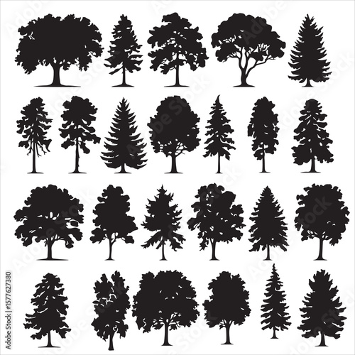  black vector various forest tree silhouette	