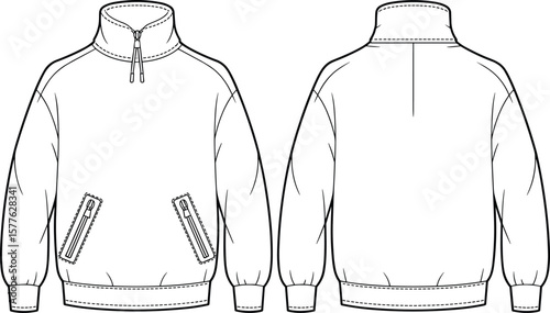 Minimalist Half-Zip Jacket with Pockets: Casual and Functional Fashion Illustration