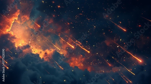 Embers floating in the night sky, leaving trails of warm light.
