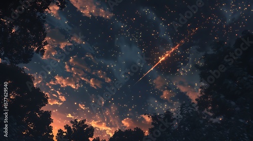 Embers floating in the night sky, leaving trails of warm light.