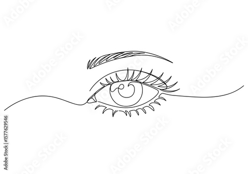 Minimalist line art of an eye with detailed eyelashes and brow  