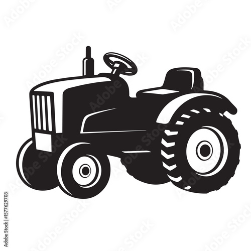 Vector illustration of a black and white farm tractor ideal for agricultural concepts