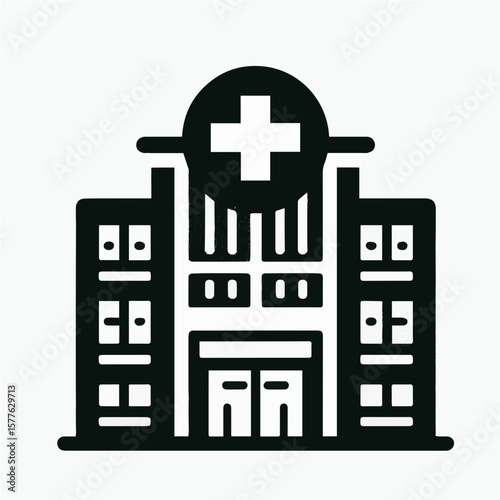 Hospital Building with Cross Symbol