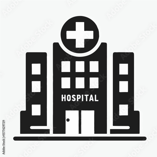Hospital Building with Cross Symbol