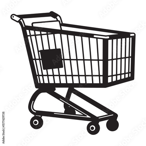 Vector illustration of a black and white shopping cart isolated on white background