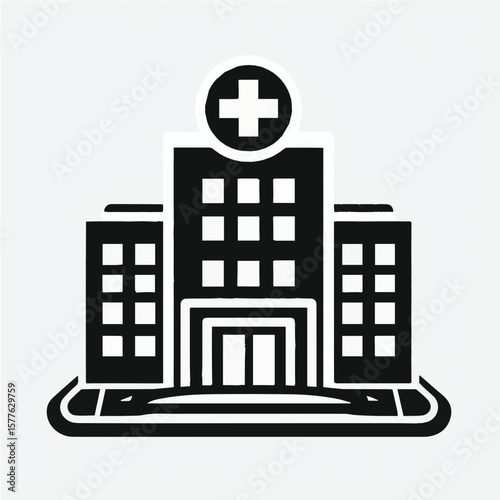 Hospital Building with Cross Symbol