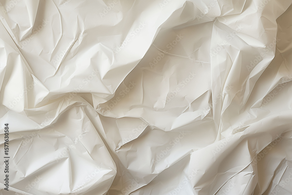 Obraz premium Crumpled paper, crumpled, cream-white paper texture, background