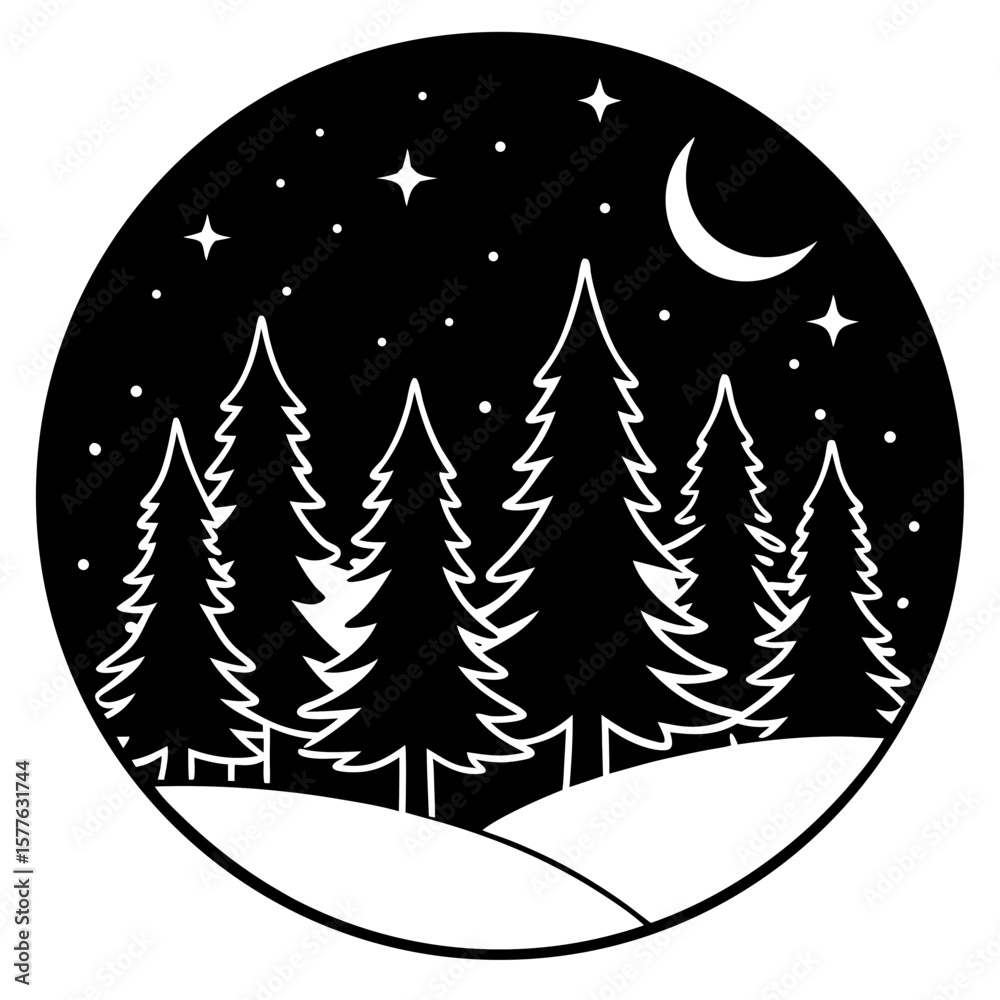 Fototapeta premium Midnight Forest vector silhouette black design white background