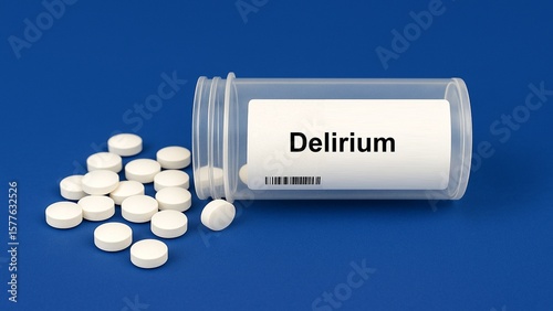 Box of delirium treatment tablets placed on pharmacy counter for acute mental confusion management
