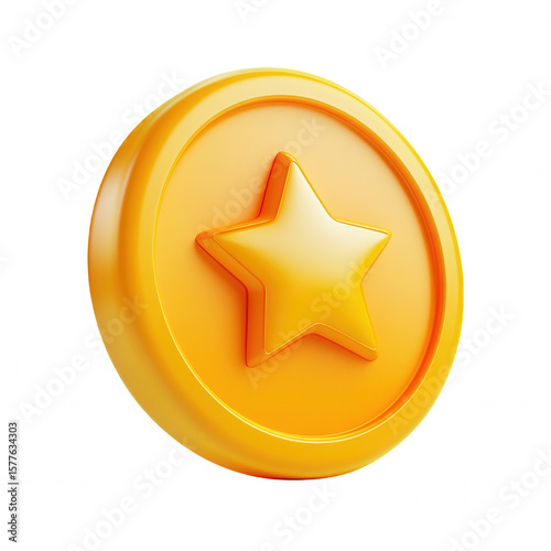 symbolizing icon Golden star in a circle 3d achievement, quality, and success with transparent background for easy integration into any design