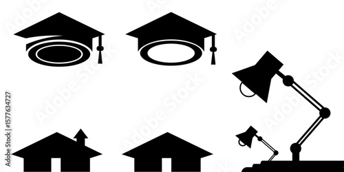 Black silhouette throwing graduation caps on white background. Seamless pattern. Vector illustration. Higher education celebration anniversary symbol pattern. flat design. Academic hat at the air.