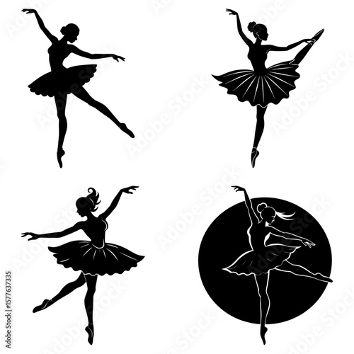 Silhouette collection of graceful ballerinas in various poses against a white background art design