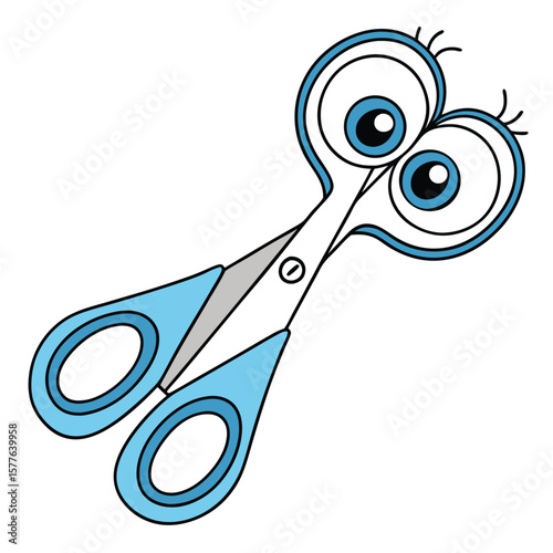 Cartoon scissors with big eyes and lashes create a quirky, whimsical impression with transparent backdrop