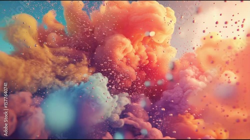 4K Motion Video Colorful Ink Clouds in Water with Floating Particles