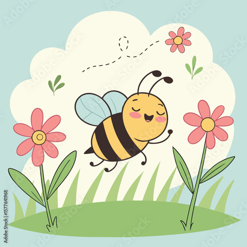 Adorable Bee Teaching Tiny Flowers Dance Moves