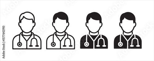 Doctor Icon Set – Medical Professional Avatar with Stethoscope