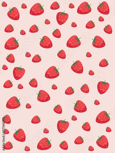 Patern of fresh and juicy red strawberries on pink background