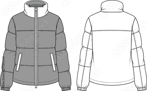 Minimalist Puffer Jacket with Colorblock Sleeves: Warm and Stylish Winter Fashion Illustration