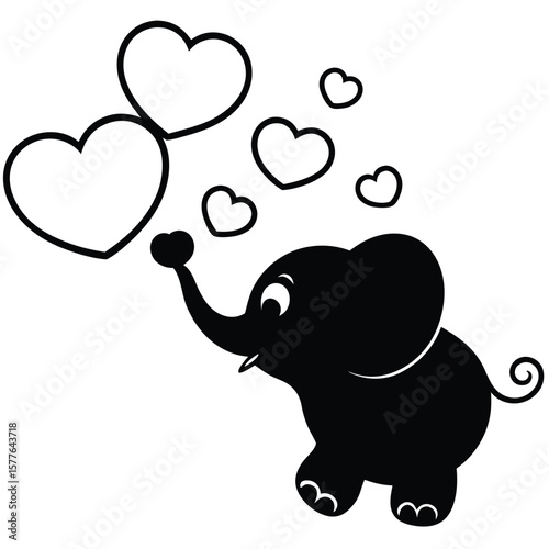 Adorable Baby Elephant Silhouette Blowing Hearts A Cute Valentine's Design