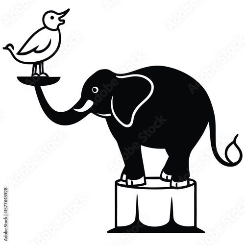 Elephant and Bird Silhouette A Delicate Balance of Nature's Wonders