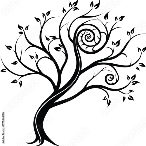 Swirling Branches Silhouette of a Bare Tree with Intricate Design