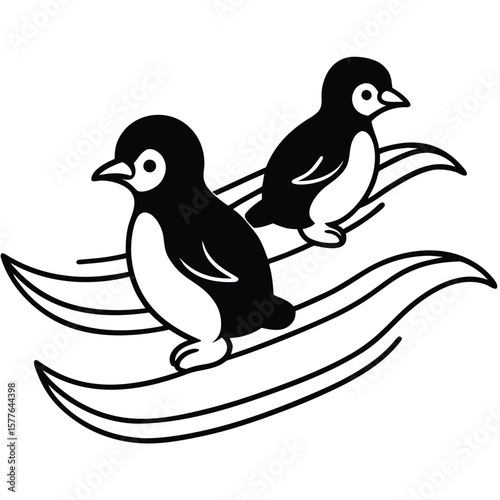 Adorable Penguin Pair Sliding on Ice A Whimsical Illustration