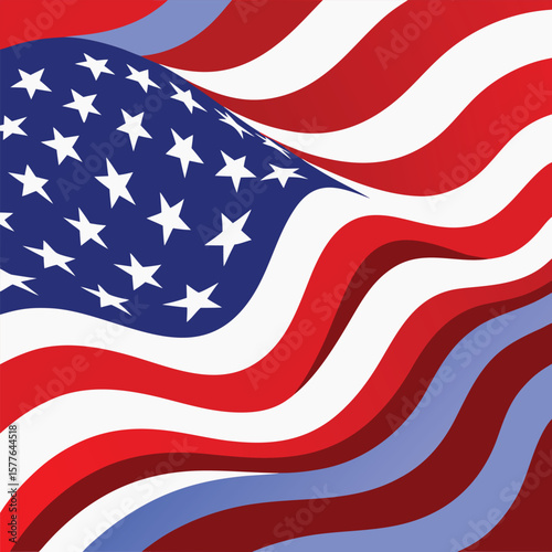 USA Flag Vector Waving Stripes and Stars Design with Soft Ripples
